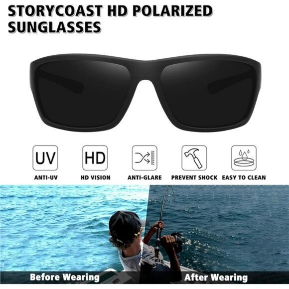 Polarized Sports Sunglasses UV400 Unbreakable Frame for Cycling Fishing Men - Picture 2 of 8
